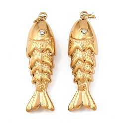 Кристалл 304 подвески из нержавеющей стали, рыба, со стразами, ионное покрытие (ip), с целью перехода в кольце, реальный 18 k позолоченный, кристалл, 27.5x8.5x6.5 мм