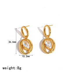 Oval 304 Серьги-подвески из нержавеющей стали с прозрачными кубическими циркониями, золотые, овальные, 36.6x15.2 мм