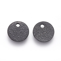 Black 304 Stainless Steel Charms, Textured, Flat Round with Bumpy, Electrophoresis Black, 8x1mm, Hole: 1.2mm