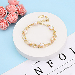 Настоящее золото 14K Латунь многожильных браслеты, браслеты-цепочки с шариками и овальными звеньями для женщин, с натуральным жемчугом и медной проволокой, реальный 14 k позолоченный, 3-1/8 дюйм (8 см)