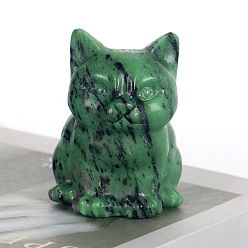 Рубин В Цоизита Натуральный рубин в цоизите резные фигурки статуэтки для украшения домашнего рабочего стола, кошка, 55x50x70 мм