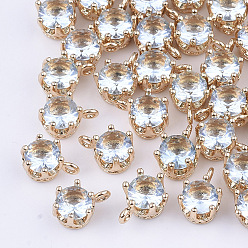 Бледно-бирюзовый Прозрачные стеклянные амулеты, с латунной фурнитурой , граненые, корона, золотой свет, бледные бирюзовая, 8.5x6x5 мм, отверстие : 1 мм