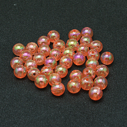 Orange Eco-Friendly Transparent Acrylic Beads, Round, AB Color, Orange, 8mm, Hole: 1.5mm, about 2000pcs/500g
