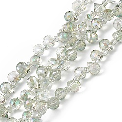 Средний Аквамарин Прозрачные стеклянные бусины гальваническим пряди, граненые, каплевидная капля с просверленным верхом, с полным покрытием цвета радуги, средний аквамарин, 8x6~6.5 мм, отверстие : 0.8 мм, около 95 шт / нитка, 50 см