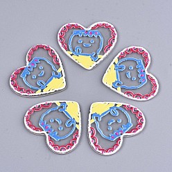 Colorful Transparent Acrylic Pendants, 3D Printed, Heart with Boy, Colorful, 35x39.5x2.5mm, Hole: 1.5mm