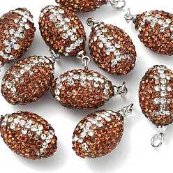 Мандарин 10 шт. подвески из полимерной глины ручной работы со стразами, с железными петлями, регби, мандарин, 19x11x10 мм, отверстие : 2.5 мм