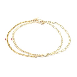 Golden Brass Chain Necklaces Sets, with 304 Stainless Steel Toggle Clasps, Golden, 17.04 inch(43.3cm), 17.12 inch(43.5cm), 2pcs/set