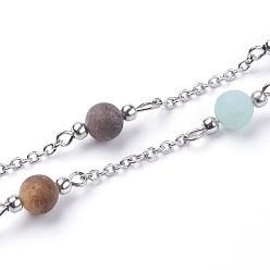 Flower Amazonite Handmade Beaded Chains, Unwelded, with Natural Flower Amazonite and Iron Needle, 39.37 inch, 1m/strand