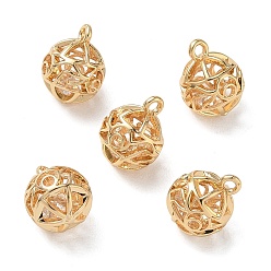Plaqué 18K Or Véritable Pendentifs en laiton zircon cubique transparent, rond avec des breloques géométriques, sans nickel, réel 18 k plaqué or, 10x8x8mm, Trou: 1mm