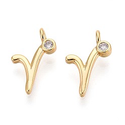 Letter R Латунные микро проложить кубического циркония прелести, долговечный, без никеля , реальный 18 k позолоченный, буквы, Буква R, 13.5x9x3.5 мм, отверстие : 1.5 мм