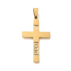 Золотой 201 подвески из нержавеющей стали, лазерная резка, крест со словом папа талисман, золотые, 42x25x1.5 мм, отверстие : 9x4.5 мм