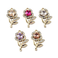 Золотой Подвески со стразами из сплава с УФ-покрытием, роза, с k 9 стеклом, граненые, золотые, 27x17x5 мм, отверстие : 1.8 мм