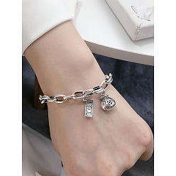 Античное Серебро Браслеты с подвесками из латуни в стиле хип-хоп, браслеты-цепочки для женщин, долларовая купюра и денежный мешок, античное серебро, 6-1/2 дюйм (16.5 см)