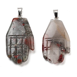 Гелиотроп Резные подвески из натурального африканского кровавого камня, ручные брелоки с застежками-кнопками из платинового металла, 44x23x5 мм, отверстие : 7x4 мм