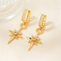 Золотой Элегантные восьмиугольные серьги-кольца из латуни с прозрачным кубическим цирконием, золотые, 46x19 мм