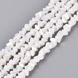 Floral White Electroplate Opaque Glass Beads Strands, Triangle, Faceted, AB Color Plated, Floral White, 2~3x3~3.5x3~3.5mm, Hole: 0.7~0.9mm, about 122~136pcs/strand, 10.43~11.61 inch(26.5~29.5cm)