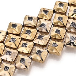 Прозрачный Стеклянные бусины с гальваническим покрытием , ромб, с золотым оттенком латуни, прозрачные, 11~12x11~12x6 мм, отверстие : 0.9 мм, около 28~29 шт / нитка, 12.40~12.91'' (31.5~32.8 см)