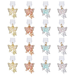 (52) Непрозрачная лаванда 16шт 4 стиль пластиковые мобильные пылезащитные заглушки, с сплава эмали бабочки подвесками, золотые, разноцветные, 32 мм