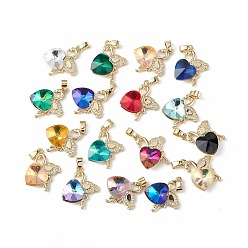 (52) Непрозрачная лаванда Настоящие позолоченные подвески из латуни с микропаве из прозрачного кубического циркония, со стеклом, долговечный, без кадмия и без свинца, фламинго с сердечком, разноцветные, 18 мм, отверстие : 24x19x8 мм