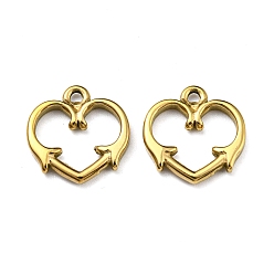 Настоящее золото 18K Ионное покрытие (ip) 316 l подвески из хирургической нержавеющей стали, без никеля , сердце со стрелой, реальный 18 k позолоченный, 14x14x2 мм, отверстие : 1.4 мм