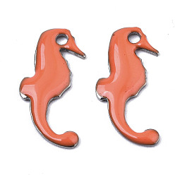 Koralle 201 Edelstahl Emaille Reize, Seepferdchen, Edelstahl Farbe, Koralle, 15x7x1 mm, Bohrung: 1.2 mm
