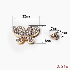 Golden Alloy Collision Rivets, with Rhinestone, for Clothes Bag Shoes Leather Craft, Butterfly, Golden, 18x22mm