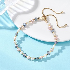 Разноцветный Браслеты-слайдеры из натурального культивированного пресноводного жемчуга и бисера для женщин, самородки, красочный, 7.09 дюйм (18 см)