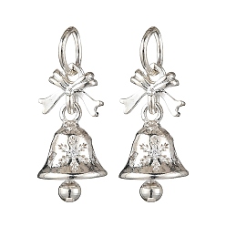 Серебро Латунные микро проложить кубического циркония подвески, Рождественский колокольчик, с целью перехода в кольце, серебряные, 16x8.5 мм, отверстие : 4 мм