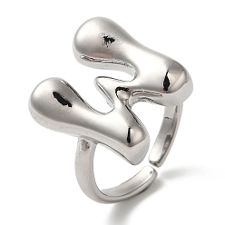 Letter W Латунное открытое кольцо-манжета для женщин с инициалами, без кадмия, без никеля и без свинца, Буква W, 16.5x16 мм, регулируемый