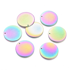 Rainbow Color Ионное покрытие (ip) 304 подвески из нержавеющей стали, штамповка пустой метки, плоско-круглые, Радуга цветов, 25x1 мм, отверстие : 1.4 мм