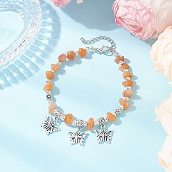 Красный Авантюрин Браслеты из натурального красного авантюрина с бусинами, браслеты с подвесками в виде бабочки из сплава для женщин, 7-7/8 дюйм (20 см) в длину + 41 удлинитель мм