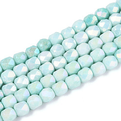 Бледно-бирюзовый Антикоррозийные гальванические стеклянные бусины, баррель, имитация драгоценных камней, граненый(18 граненый), бледные бирюзовая, 5.5~6x5.5~6x5.5~6 мм, отверстие : 1 мм, около 65~66 шт / нитка, 14.76~15.16 дюйм (37.5~38.5 см)