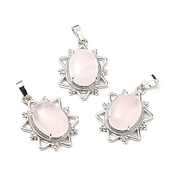 Розовый Кварц Природного розового кварца подвески, , с латунной фурнитурой платинового цвета, без кадмия и без свинца, 32x23x9.5~10.5 мм, отверстие : 7x5 мм