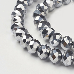 Silver Plated Electroplate Glass Beads Strands, Faceted, Rondelle, Silver Plated, 10x7mm, Hole: 1mm, about 70~72pcs/strand, 18 inch