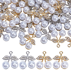 Платиновый & Золотой 40шт 2 цветной сплав подвески со стразами, вишня, с имитацией жемчуга, платиной и золотом, 20x18.5x9 мм, отверстие : 1.8 мм, 20 шт / цвет