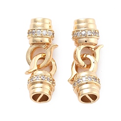 Настоящее золото 18K Латунное микропейв, прозрачный кубический цирконий, складные застежки, без никеля , реальный 18 k позолоченный, 27x8 мм, отверстие : 2 мм