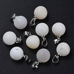 Gainsboro Natural Agate Charms, with Platinum Brass Findings, Rack Plating, Round, Gainsboro, 15x11x10.5mm, Hole: 4x5mm
