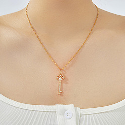 Золотой Элегантные латунные ожерелья с подвеской в виде цветка ириса с прозрачным кубическим цирконием, идеально подходит для повседневной носки, золотые, 15.75 дюйм (40 см)