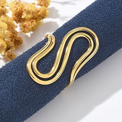 Настоящее золото 18K 304 открытые манжеты из нержавеющей стали в форме буквы S для женщин, реальный 18 k позолоченный, 31.5 мм, регулируемый