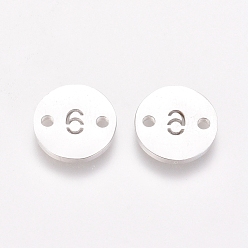 Number Устойчивые к потускнению цифры 304 звенья из нержавеющей стали, лазерная резка, для изготовления ювелирных изделий, плоские круглые с пит. 6, цвет нержавеющей стали, кол. 6, 10x1 мм, отверстие : 1.4 мм