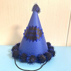 Синий Слово с днем рождения конус бумажные праздничные шляпы, с помпоном, товары для детского дня рождения, синие, 160x180 мм