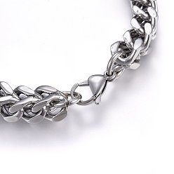 Stainless Steel Color 304 Stainless Steel Wheat Chain Necklaces, with Lobster Claw Clasps, Stainless Steel Color, 24.02 inch(61cm), 10mm