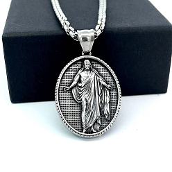 Нержавеющая Сталь Цвет Греческая мифология ретро 304 нержавеющая сталь овальный кулон с Иисусом ожерелье для мужчин, цвет нержавеющей стали