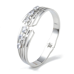 Stainless Steel Color 304 Stainless Steel Crystal Rhinestone Hollow Hinged Bangles for Women, Stainless Steel Color, Inner Diameter: 1-7/8x2-3/8 inch(49x61.5cm), 25mm