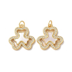 Клевер Латунные микропаве прозрачные подвески с фианитом, без кадмия и без свинца, с оболочкой, реальный 18 k позолоченный, клевер, 19x18.5x2.5 мм, отверстие : 3 мм