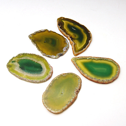 Green Yellow Natural Agate Slices Big Pendants, Dyed, Green Yellow, 50~110x27~60x5~10mm, Hole: 2mm, about 20~40pcs/kg
