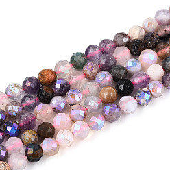 Смешанные камни Нити бусин из натурального граната, розового кварца, черной шпинели, аметиста, кварцевого кристалла и ледяного обсидиана с покрытием AB, граненый стол ограненный круглый, 4~5 мм, отверстие : 0.7~0.8 мм, около 92~100 шт / нитка, 14.96~15.55'' (38~39.5 см)