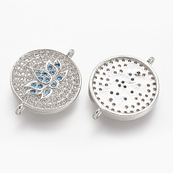 Platinum Brass Micro Pave Cubic Zirconia Links, Flat Round with Lotus, Platinum, 15.5x2.4mm, Hole: 1.5mm