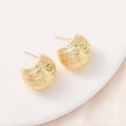 Настоящее золото 18K Текстурированные круглые латунные серьги-гвоздики, реальный 18 k позолоченный, 18.5x18 мм