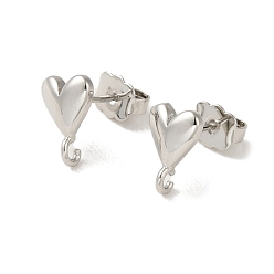 Платина Стойка покрытие латунные шпильки серьги фурнитура, долгоиграющий, без свинца и без кадмия, сердце, платина, 11x7.5 мм, отверстие : 1.6 мм, штифты : 0.7 мм